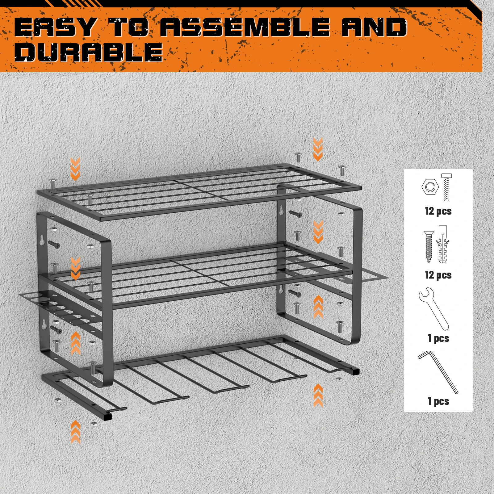 DayPlus 3-Tier Power Tool Storage, Heavy Duty Metal Tools Shelf Organizer Rack for 4 Drill Tools, Toolbox, Screwdrivers, Pliers: 3 - 5 Days Free Delivery only UK