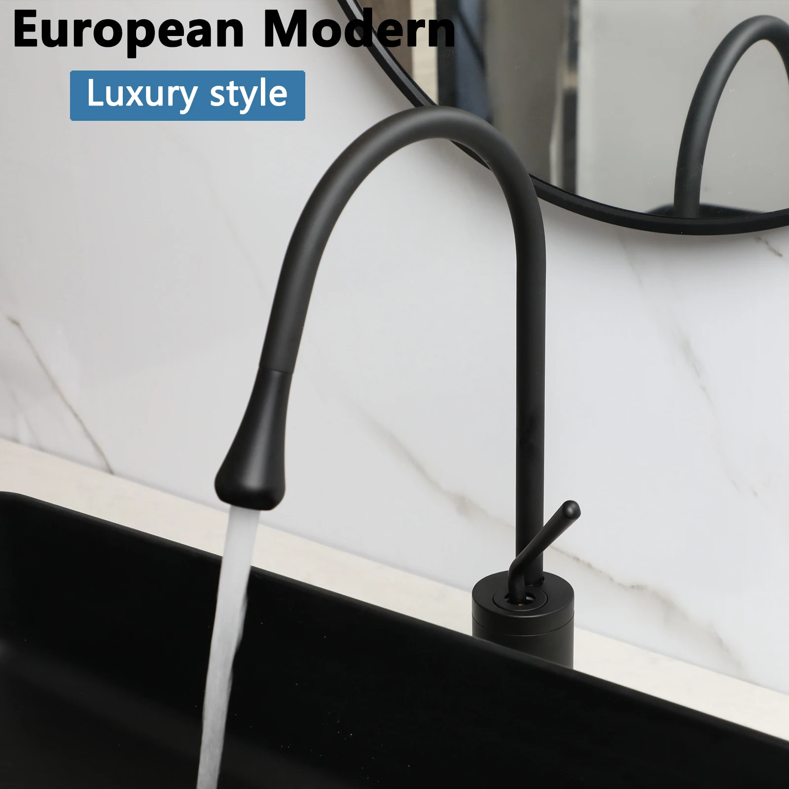 KEMAIDI Bathroom Sink Faucet Set Rectangle 24"x16" Big Black Vessel Sinks for Bathroom Hotel Vanity Sink Above Counter Basin 3