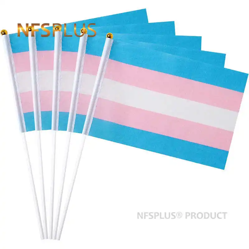 10 Pack Transgender Pride Flags LGBT Lesbian Gay Bisexual Trans Rainbow Hand Held Small Stick Flag Decoration Celebration Parade