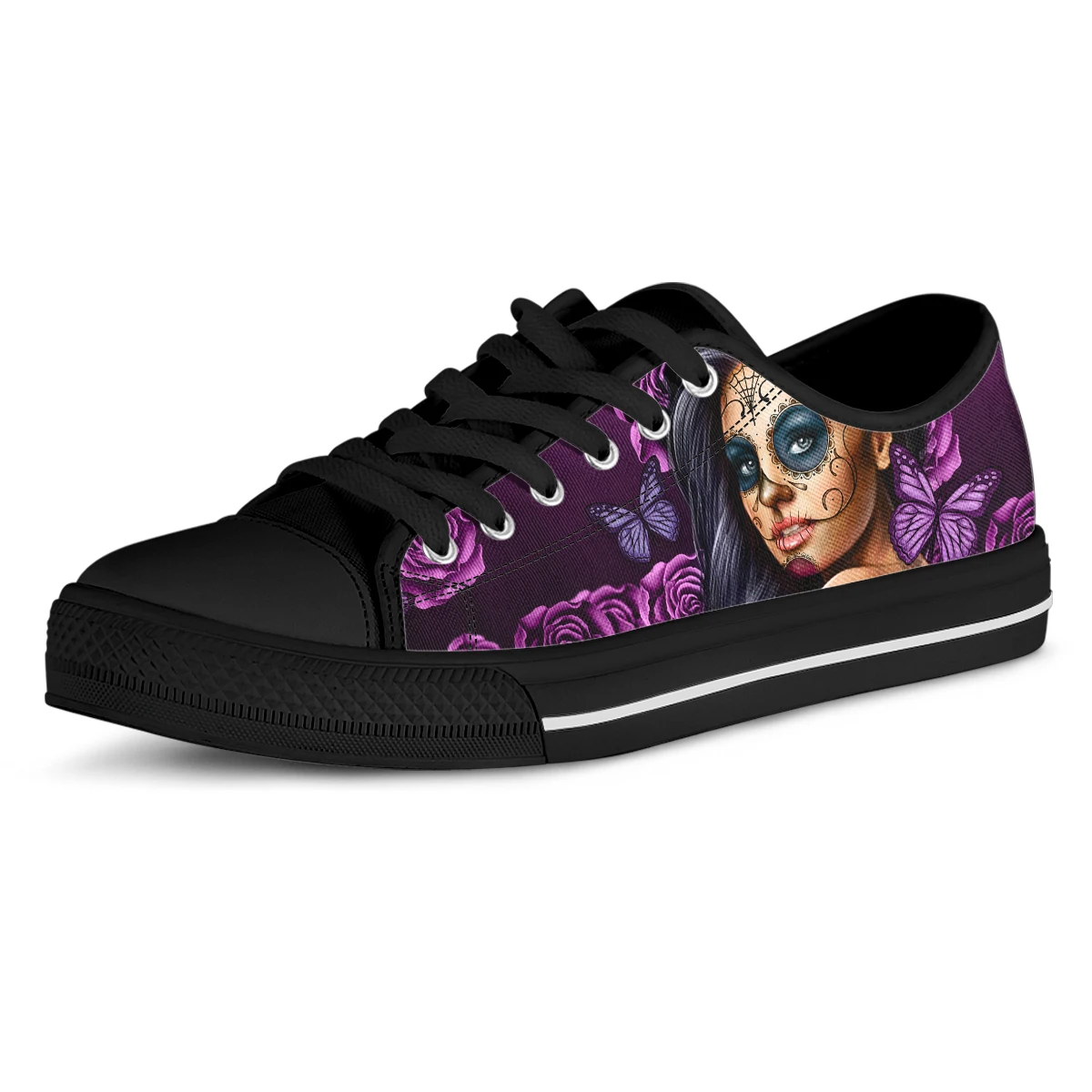 Purple Butterfly Sugar Skull Girl Zapatillas De Deporte De Mujer Fashion Lace Up Canvas Sneakers Light Breath