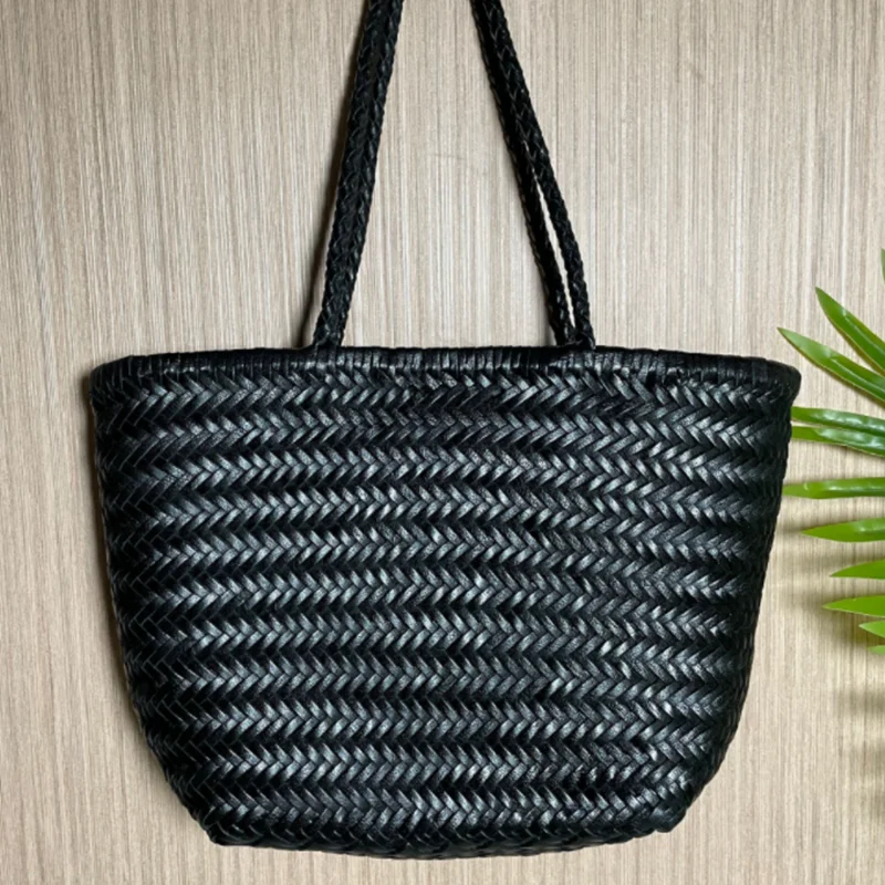 

Designer woven totes bag women genuine leather cowskin knitting shopping basket handbag female bucket bag wholesale 2022 new