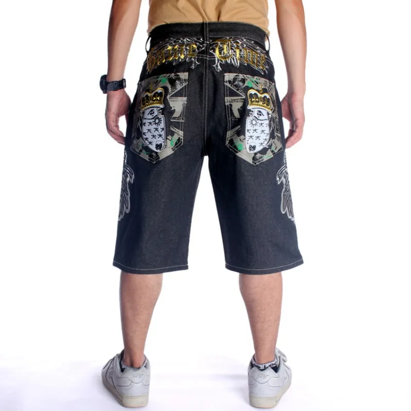 

Джинсовые шорты с вышивкой для скейтборда, уличная одежда в стиле хип-хоп, джинсовые шорты с трехмерными карманами