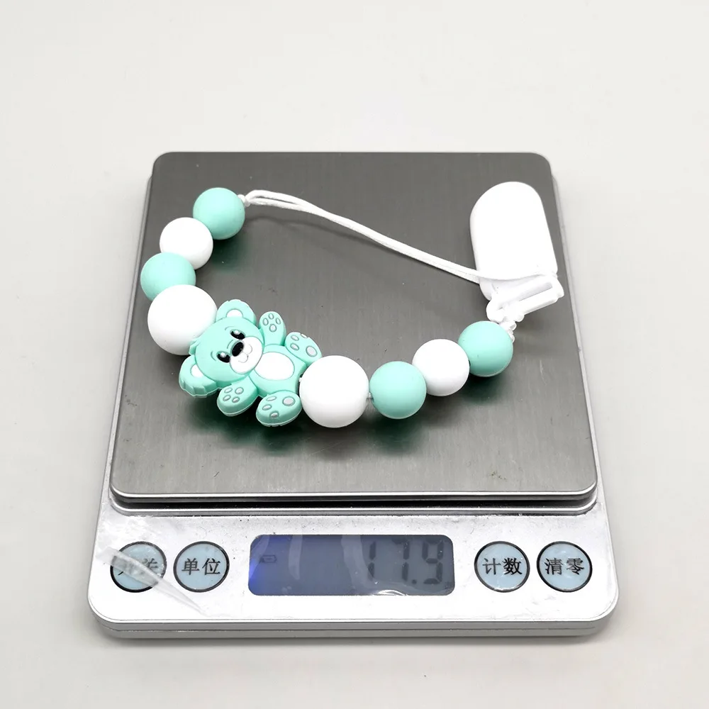 Silicone Baby Pacifier Clips Soother Chew Bear Focal Beads Dummy Safe Teething Pacifier Chains Baby Shower Gift