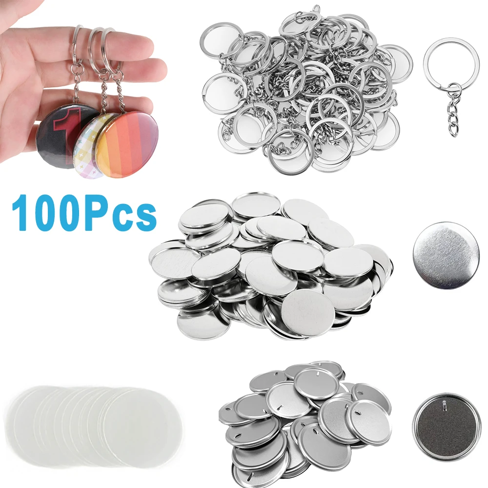 100개 58mm 빈 버튼 제작기 키체인 용품, 금속/플라스틱 배지 세트 버튼 배지..