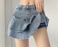 Spice Girls Denim Skirt Anti-Slip Double Denim Skirt Women's Stretch High-Waisted Slimming A-Line Cake Skirt 1