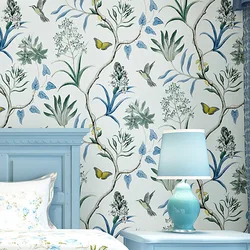 Pastoral Pink Floral Bird Wallpaper Self Adhesive Bedroom Vinyl Wall Covering Vintage Tropical Butterfly Flower Wall Paper Roll