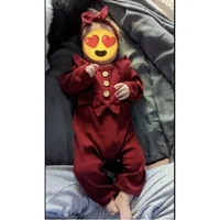 Infant Baby Girls Romper Newborn Baby Girl Clothes Solid Color Ribbed Jumpsuit with Headband 2PCS Outfits 4