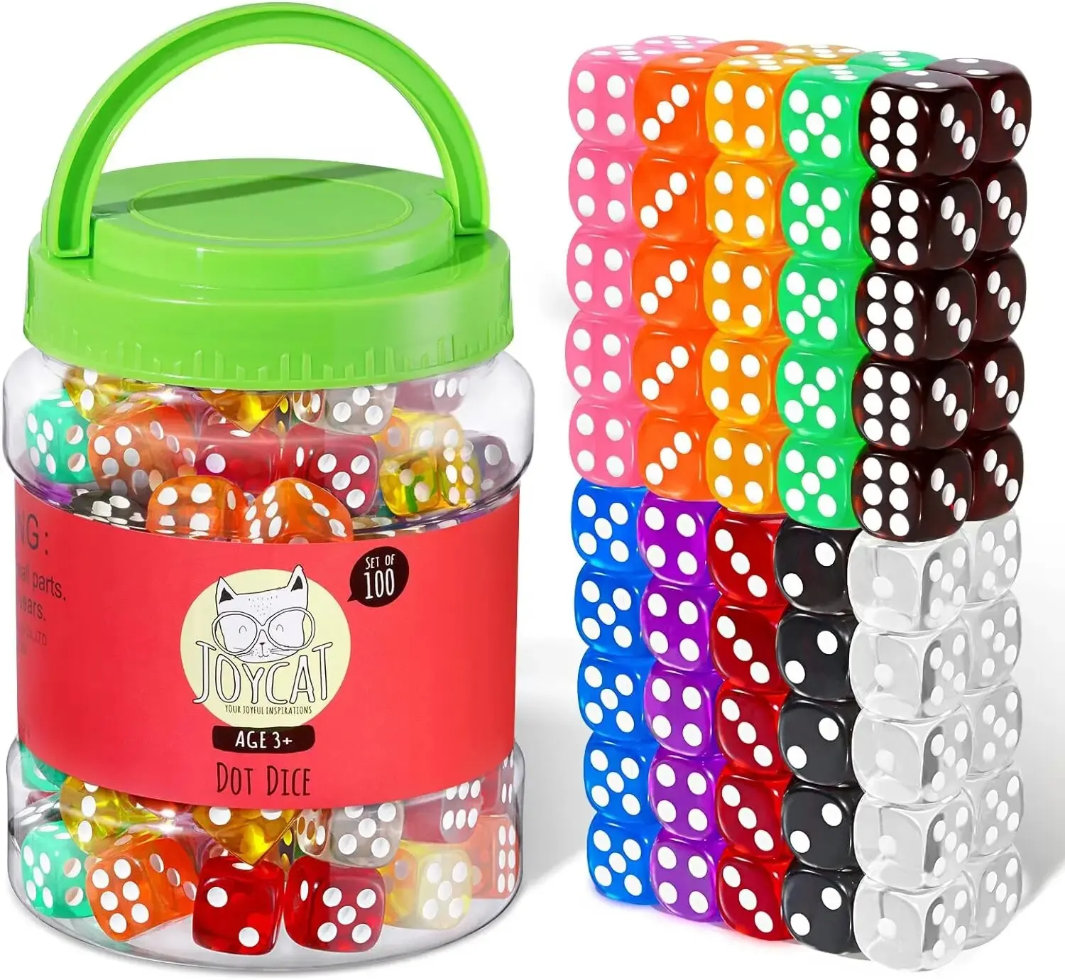 Board Games Math Toys Educational Toys 100 16mm 6 Sided Dice Set for Board Games Math Dice for Classroom with Storage Bucket 10 Colors