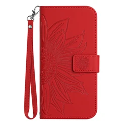 Leather Wallet Flip Phone Case with Strap - Universal Design for MOTO G53 (Red)