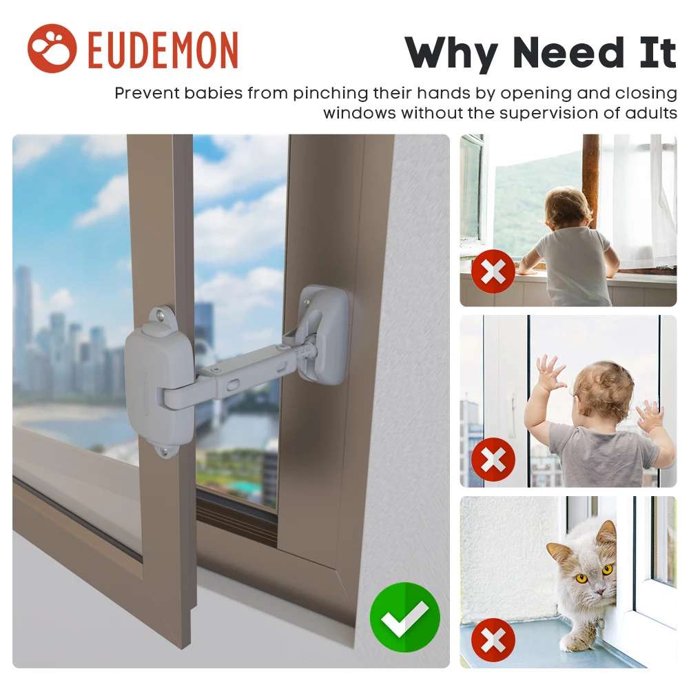 EUDEMON Child Protection Window Restrictor Adjustable Window Lock ABS Child Safety Stopper Falling Prevention Locks Limiter