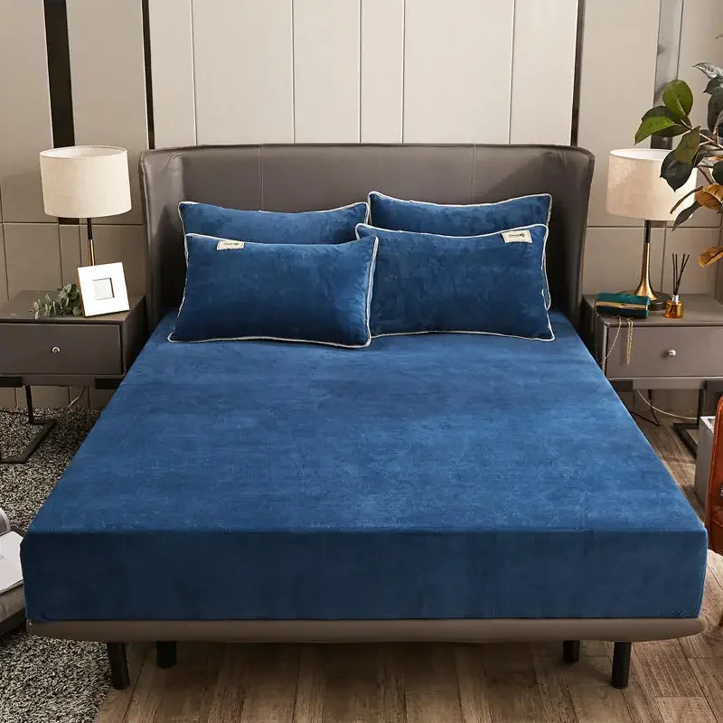 Winter Plush Elastic Fitted Sheet Double Bed Sheet Soft Warm Velvet Bedspread Mattress Cover Bed Linen Protector Twin Queen King 6