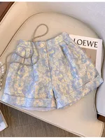 Short Jacquard Solide pour Femme, Vêtement à la Mode, Été, Coréen, Taille Haute, Poches, Tempérament 1