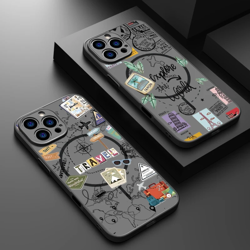 Translucent Matte Magnetic Phone Case with Travel Map Pattern