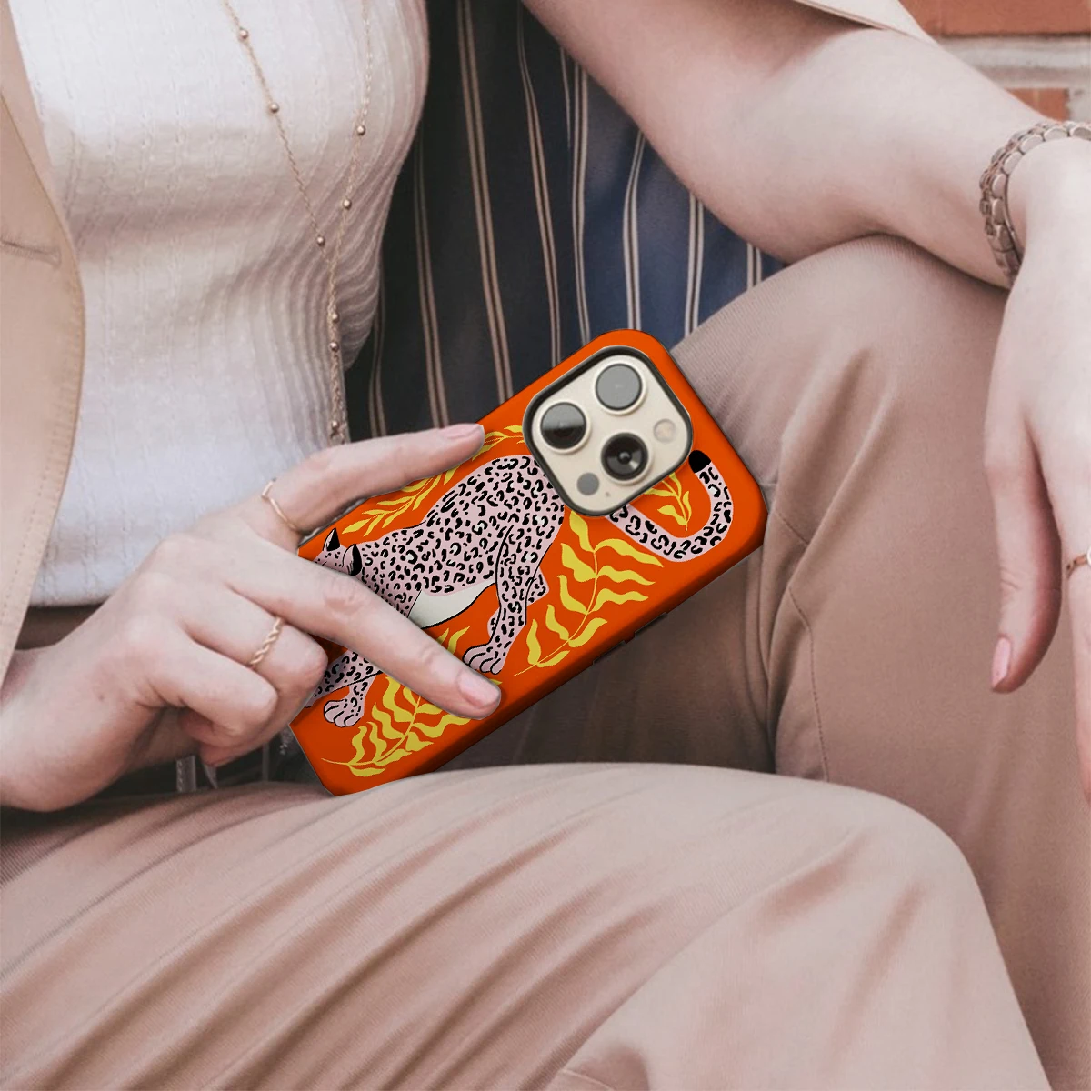 Orange Leopard Shockproof Hard Acrylic Phone Case