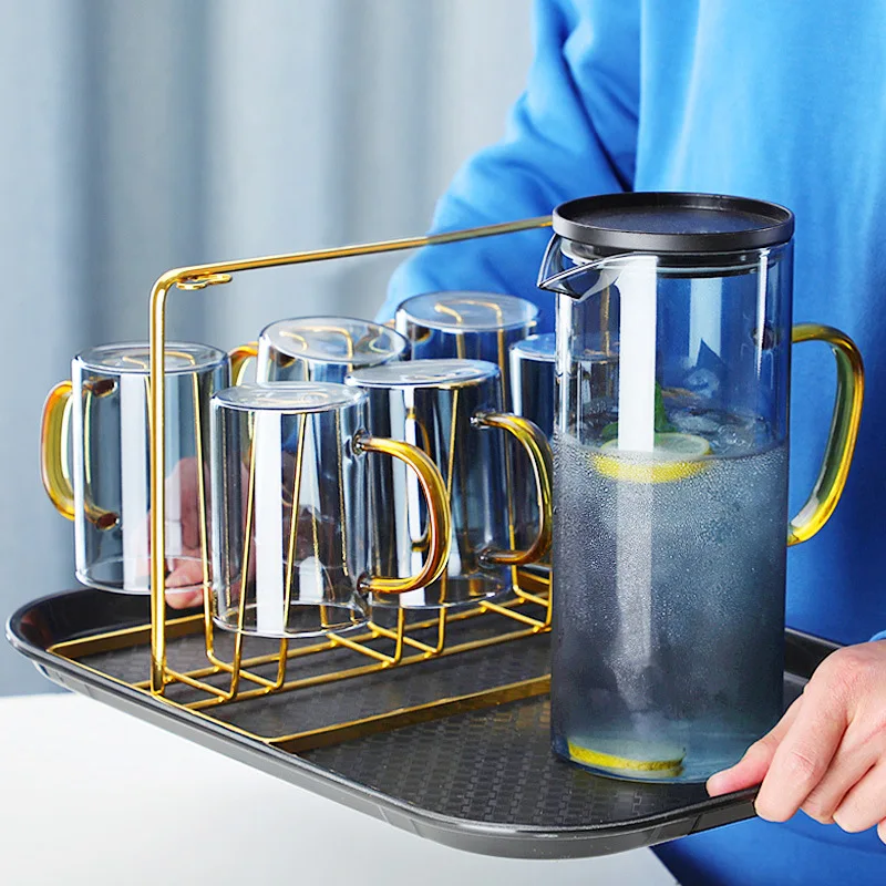 Thickened Glass Cold Kettle, Household Juice Kettle with Cover Filter, High Borosilicate Teapot Cup Set, Creative Gift