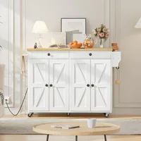 Kitchen Island with Power Outlet,43.3 Rolling Kitchen Island with Storage, Rolling Cart with Spice Rack and Hooks 6