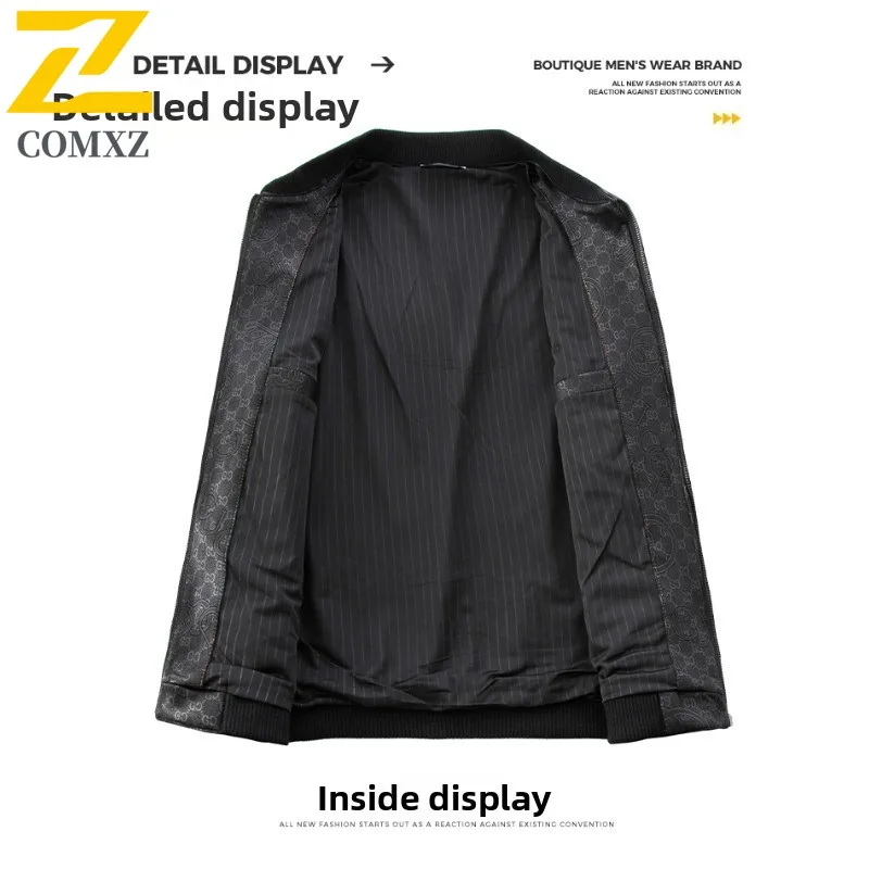 Autumn Winter Men's Baseball Leather Jacket Business Casual Genuine Coat Waterproof Windproof Sports windbreaker Biker Outerwear