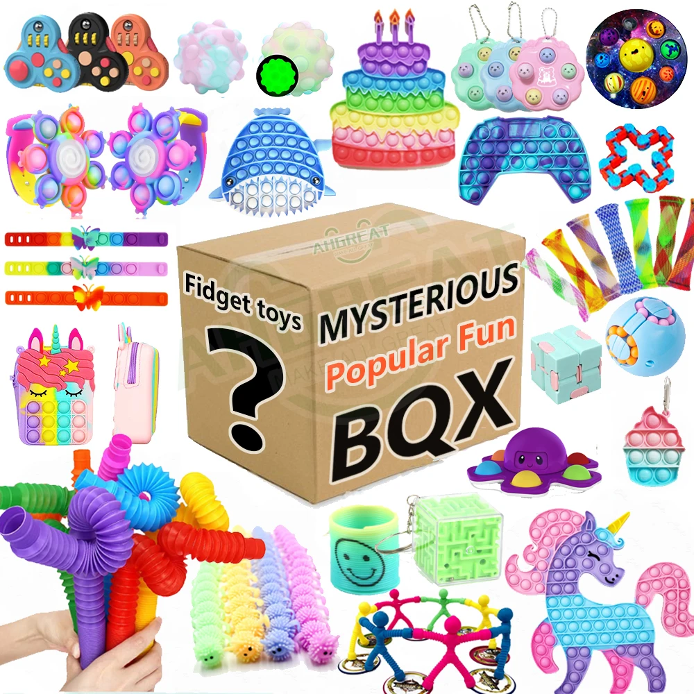 6 28pcs Random Fidget Toys Pop Mysterious Gifts Pack Surprise Box