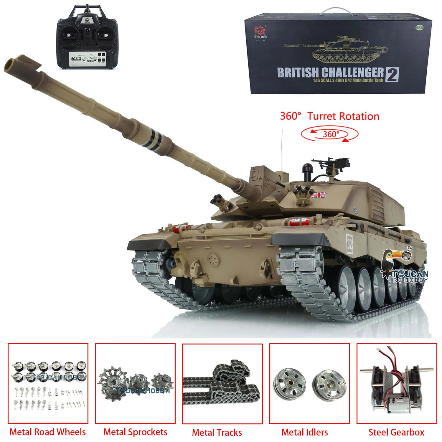 Heng Long 1/16 7.0 Challenger II RC Tank 3908 Metal Tracks W/ Rubbers Radio Steel Gearbox Idler BB Shooting Toys for Boy TH17742 2