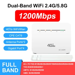 Benton Unlock Dual Band Cat 6 Wireless Router Wifi CPE Gigacube 1200Mmbps Modem 5G & 2.4G Gigabit Lan Antennas SIM card slot