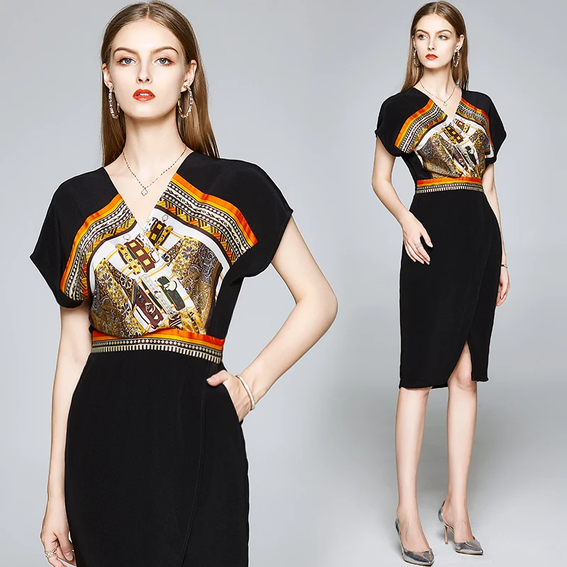 

Платье WTIANYUW женское атласное в стиле ретро, элегантное облегающее платье-карандаш с рукавом реглан и V-образным вырезом, в стиле пэчворк, лето 2022