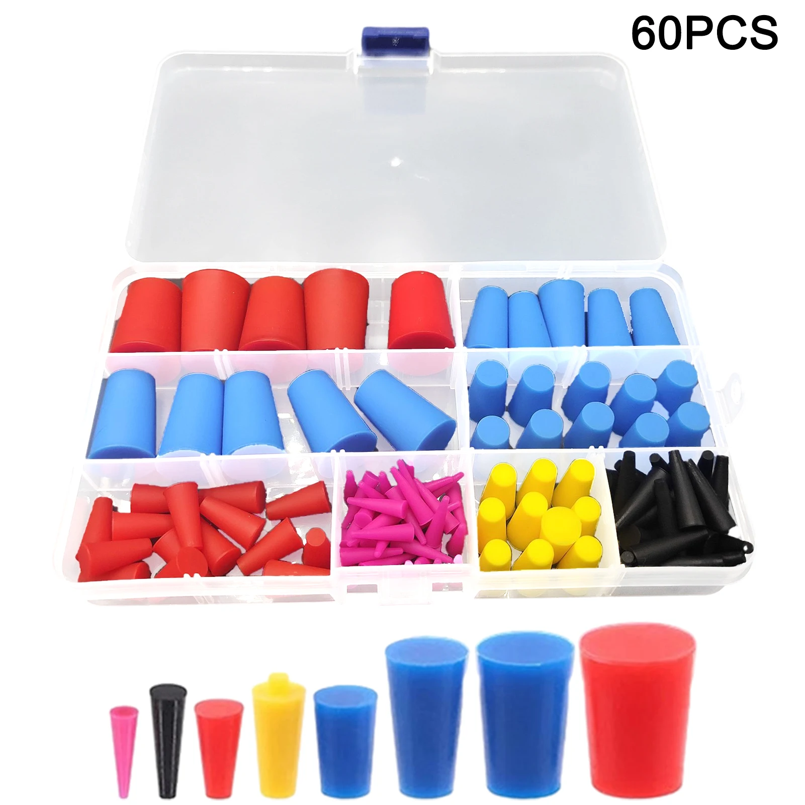 

60pcs Painting Tapered Plug Assortment Kit Reusable Solid Masking Holes Small High Temperature Resistant Good Sealing 8 Sizes