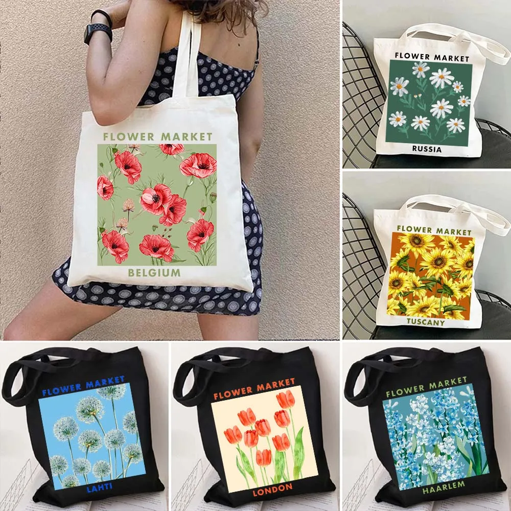Mercato Dei Fiori Astratti Poppies Rosa Tulipani Giacinto Jaipur Lahti Denti Di Leone Lavanda Crocus Girasoli Magnolia Tote Bag Borsa
