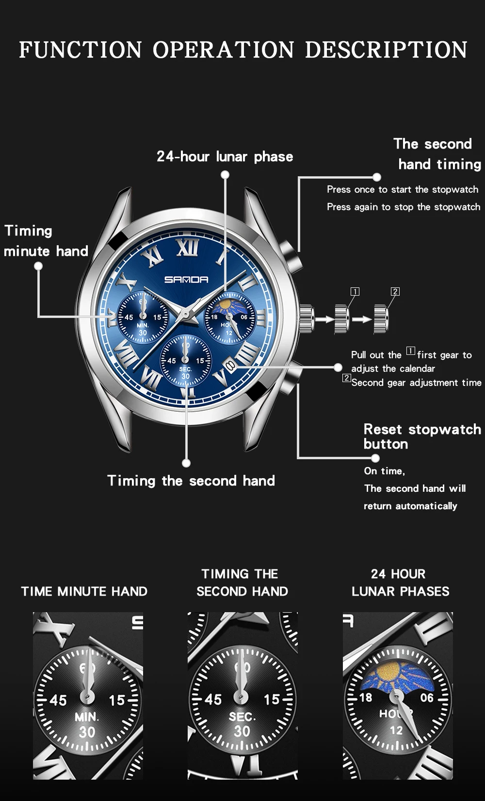2023 New SANDA Fashion Watches for Men Luxury Sport Business WristWatch ​Waterproof Quartz Big Clock Digital Male Watch 5012