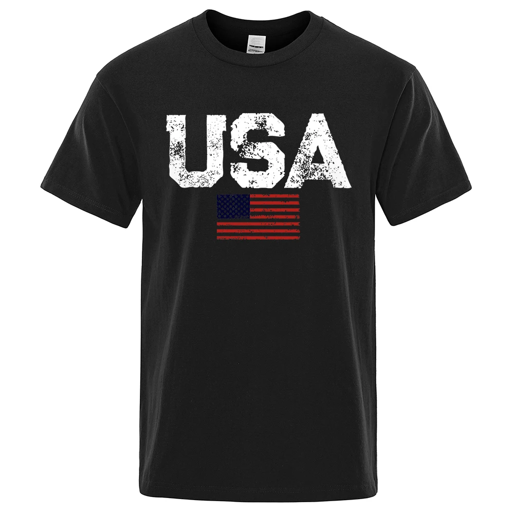 Vintage USA Flag Print Men's Hip Hop Streetwear Cotton T-Shirt - Large, Breathable Summer Casual Top