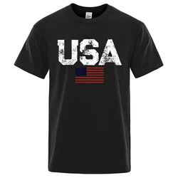 Vintage USA Flag Print Men's Hip Hop Streetwear Cotton T-Shirt - Large, Breathable Summer Casual Top - S (Black)