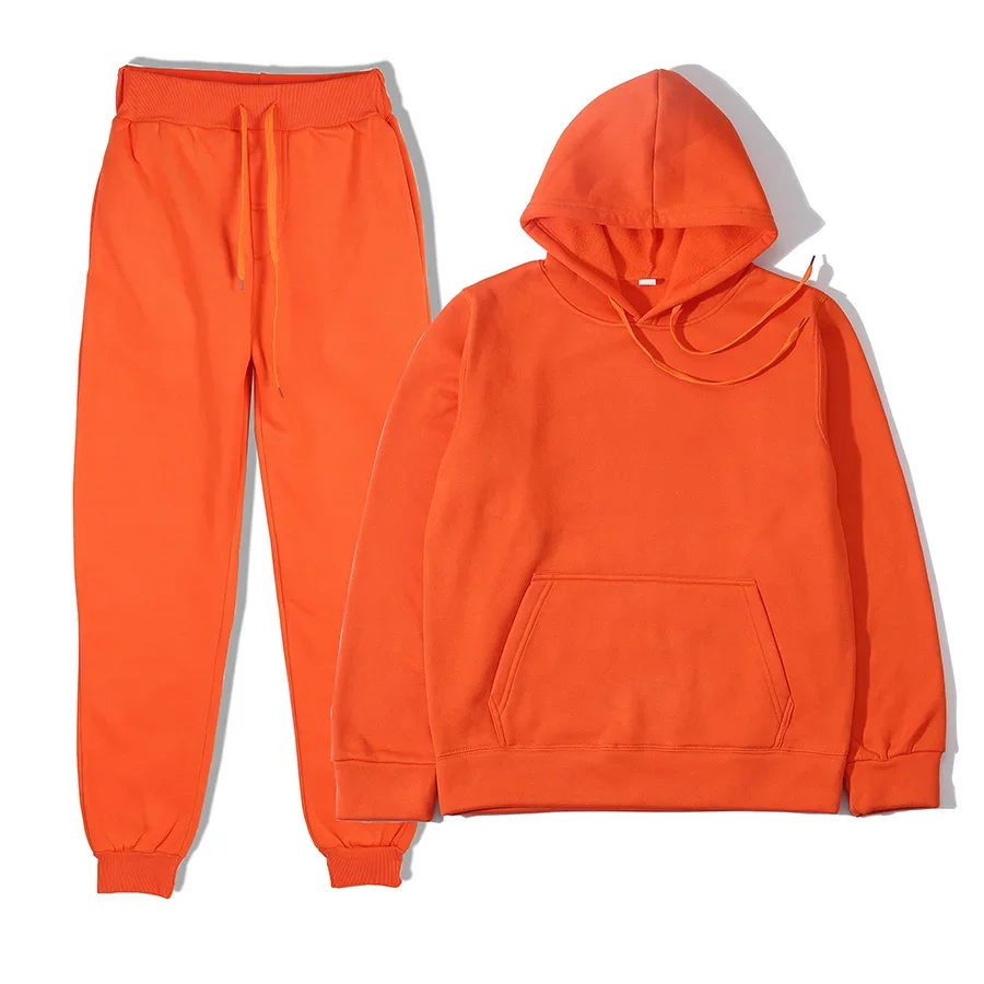 Men Women Tracksuit Autumn Casual Solid Long Sleeve Pullovers Long Pants Two Piece Sets Oversized Fleece Hooded Sportswear Suit plus size fashion two piece set xl 5xl autumn one long sleeve top pencil pants women tracksuit streetwear casual clothings 2023