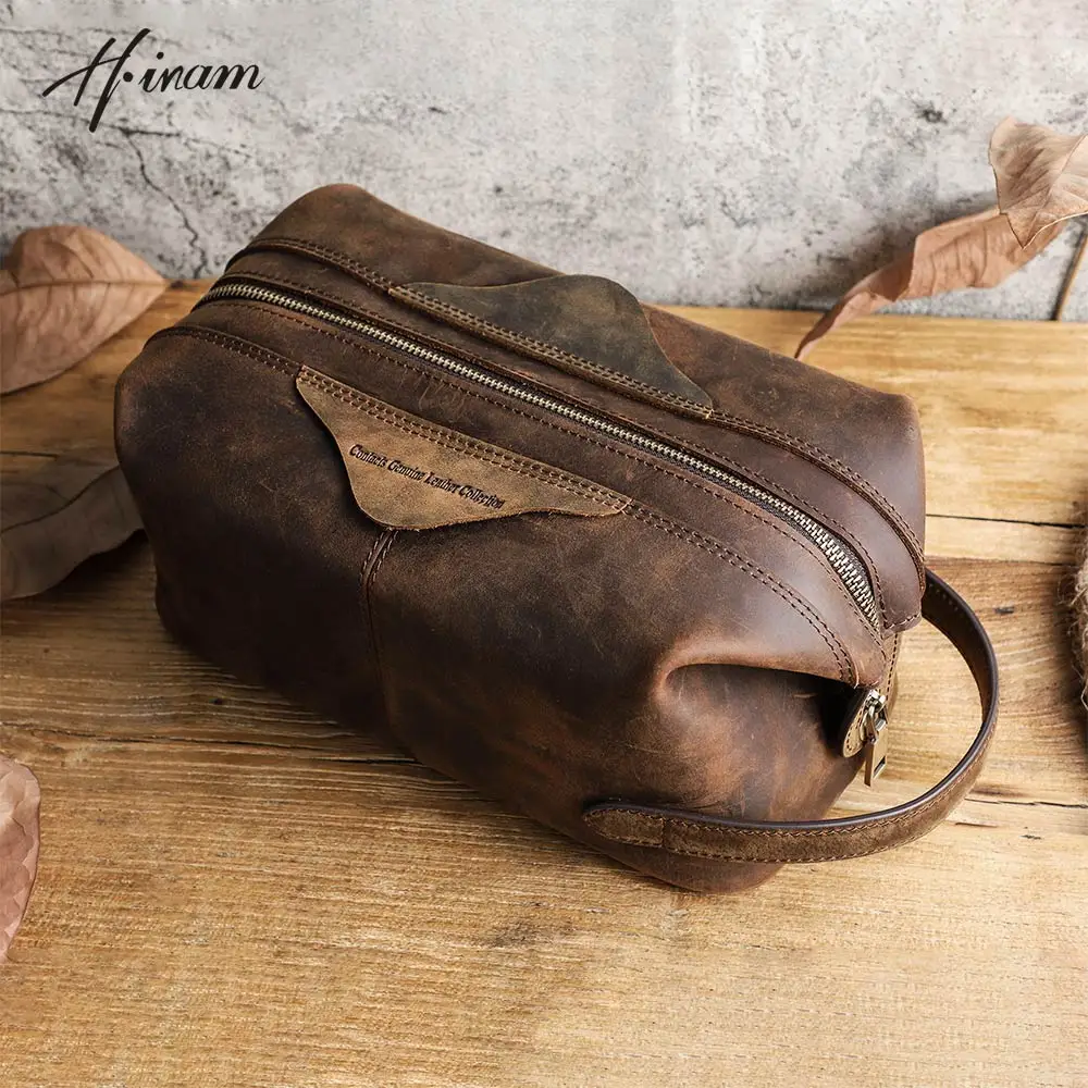 Trousse de toilette en cuir de cheval pour homme, sac à cosmétiques, grande  capacité, voyage, portable, rangement, lavage, évaluation, trousse de  maquillage, marque de luxe, elin - AliExpress