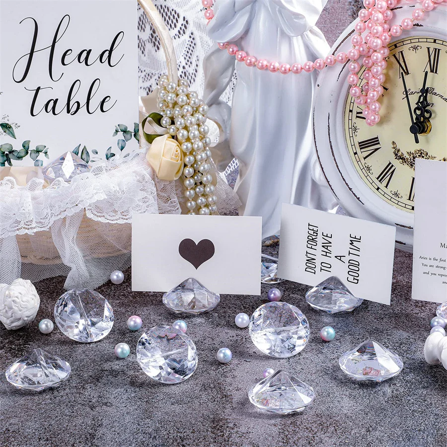 Acrylic Diamond Place Card Holder Table Number Name Card Stand Photo Clip For Birthday Wedding Anniversary Party Table Decor 5pc