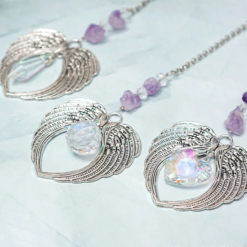 Purple crystal sun catcher angel wings light catcher crystal ball jewelry pendant home decoration ornaments