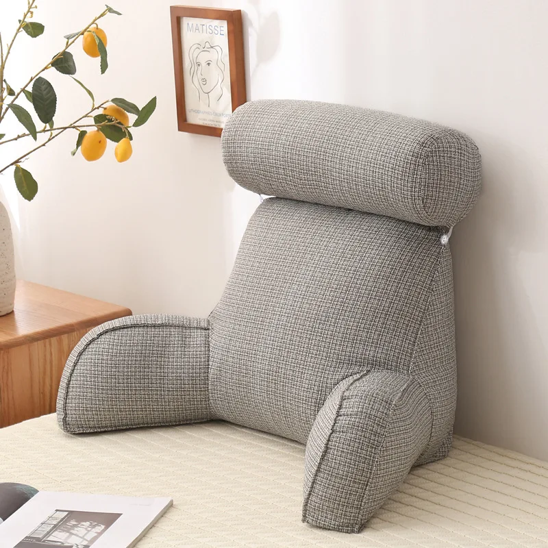 Linen Reading Pillow with Armrests and Round Pillow Pearl Cotton Inner Core Detachable Multifunctional Big Waist Pillow 