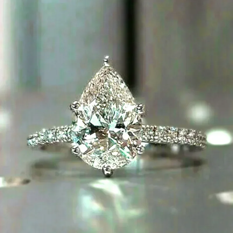Pear Shaped Cubic Zirconia Ring for Women Silver Plated Wedding Personalized Ring Jewelry