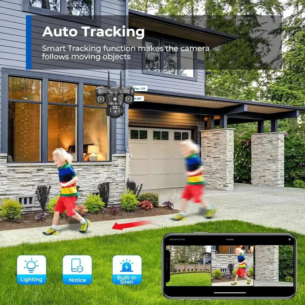 15MP 8K WIFI IP Camera 10X Zoom Triple Lens Outdoor Triple Screen PTZ Cam Waterproof CCTV Auto Tracking Security Surveillance 2