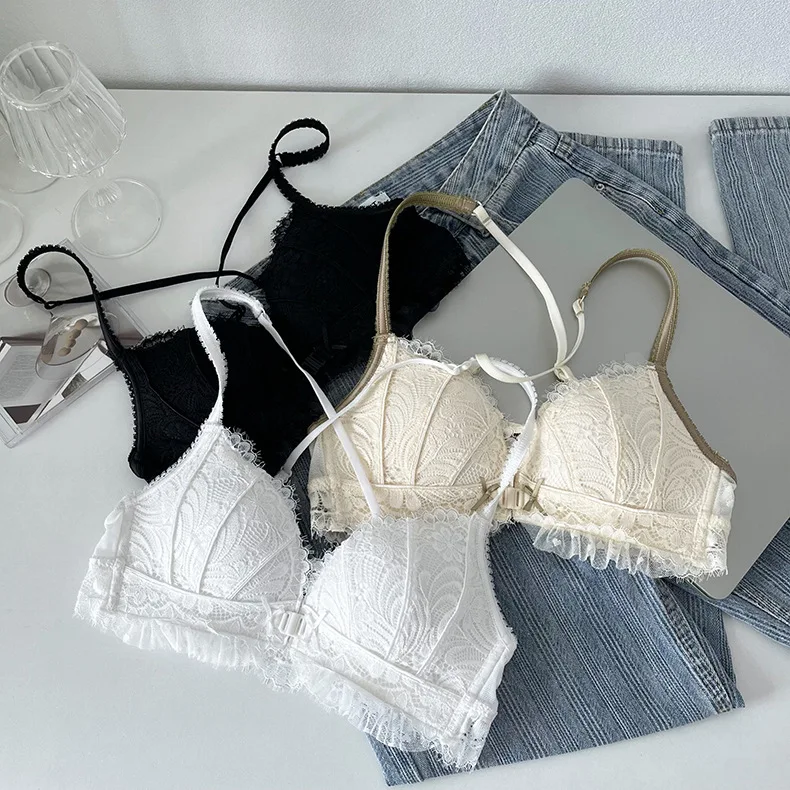 

Sexy Front Buckle Back Bra Small Chest Gathering No Steel Ring Bra Set
