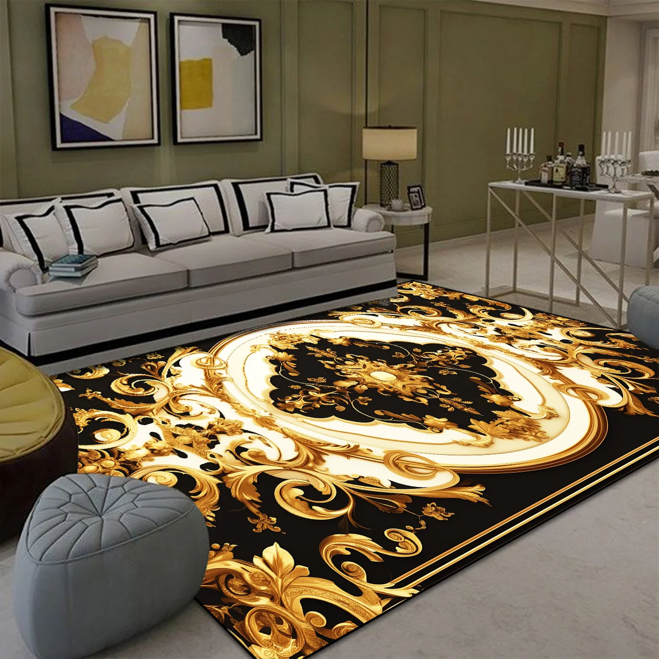 Luxury Golden Carpet for Living Room Europe and America Decoration Large Carpets Non-slip Bedroom Bedside Rug Customized Mat 4