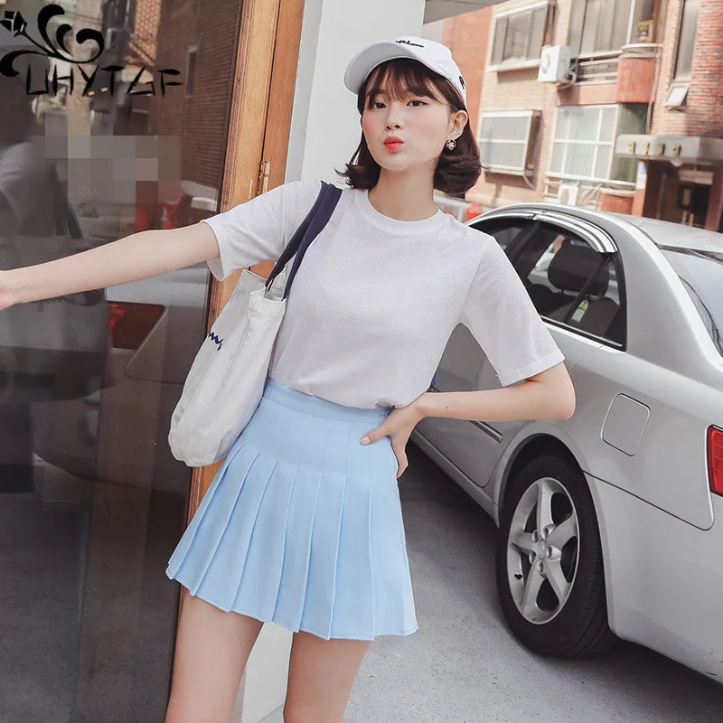 

UHYTGF Pleated Short Skirt Female Spring Summer New Womens Korean Version Of High Waist A-Line Skirt Women's Short Skirt 103