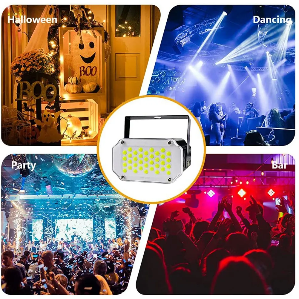 흰색 스트로브 조명, 매우 밝은 36 LED 할로윈 스트로브 조명, 사운드 활성화 및 스트로브 속도 플래시 무대 조명, 미국 플러그