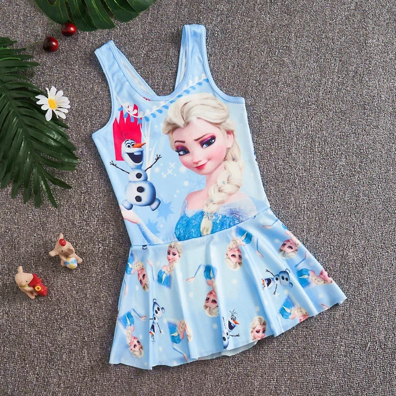 Baby Girls Swimsuit One Piece Bodysuit With Hat Children Swimwear Cartoon Elsa Olaf Kid Skirt Lovely Bikini Bath Suit Beach Wear children swimwear