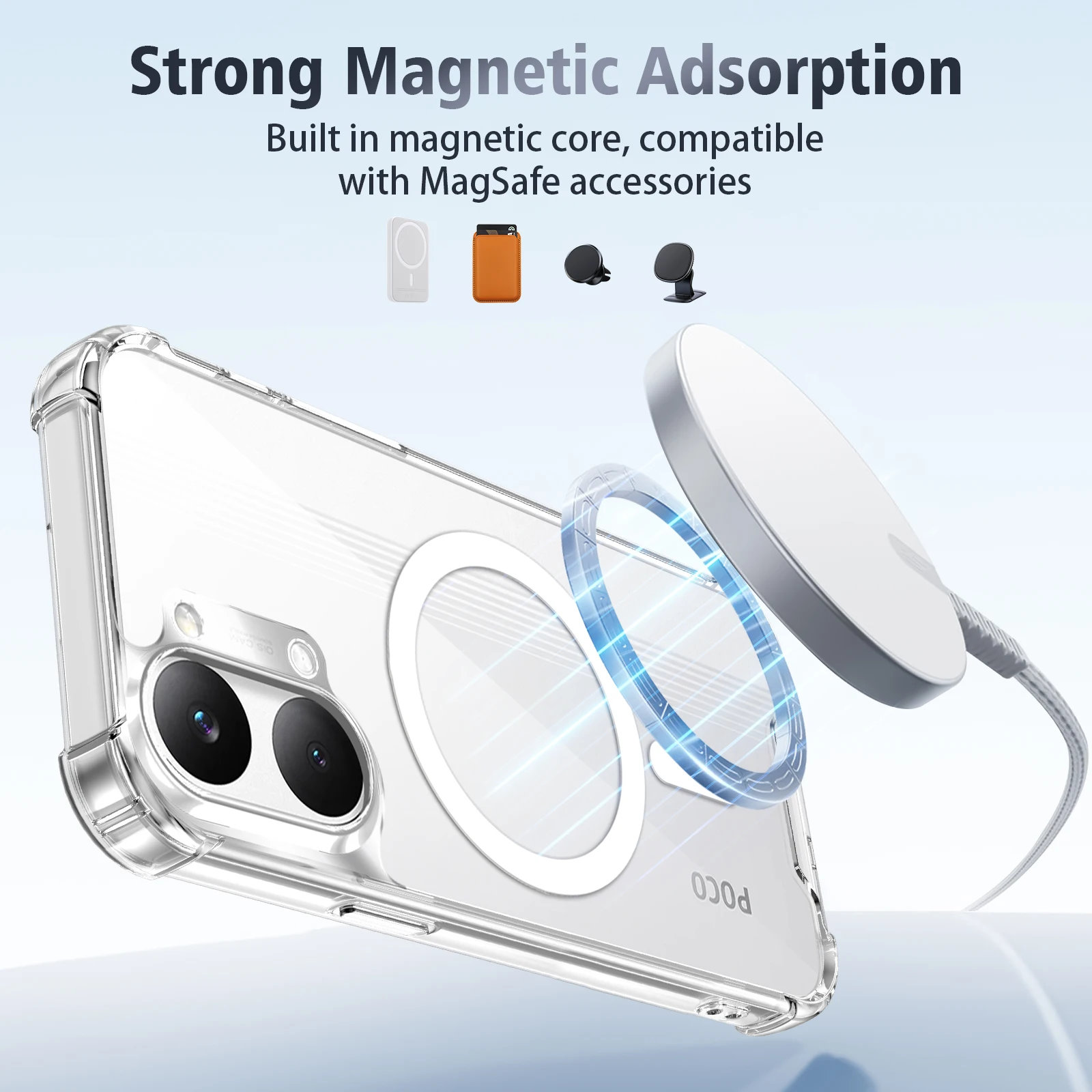 Magnetic Transparent Airbag Shockproof Phone Case with PC+TPU Protection Cover