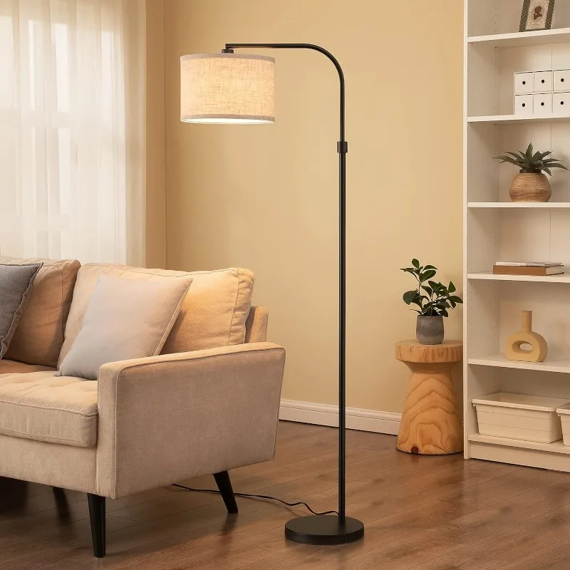 Arched Floor Lamps for Living Room, Standing Tall Arc Lamp with Adjustable Linen Shade, Minimalist Reading Light