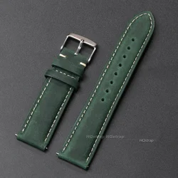Vintage Brown Genuine Leather Quick Release Watch Strap - Unisex Replacement Band - 22mm (Green)