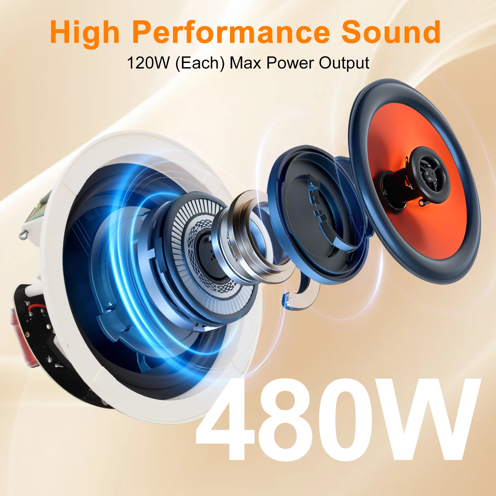 STUDIOFINIX 4'' 블루투스 천장 스피커 4채널 앰프 480W 최대 출력 4개 스피커 선명한 사운드 거실 사무실 주방
