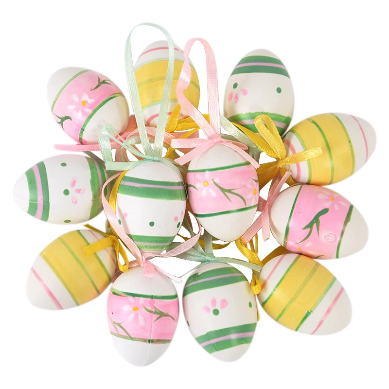 12pcs/bag Easter Eggs Happy Easter Party Plastic Egg Pendant for Home Tree Hanging Ornaments Kids Gift Basket Filler Decoration
