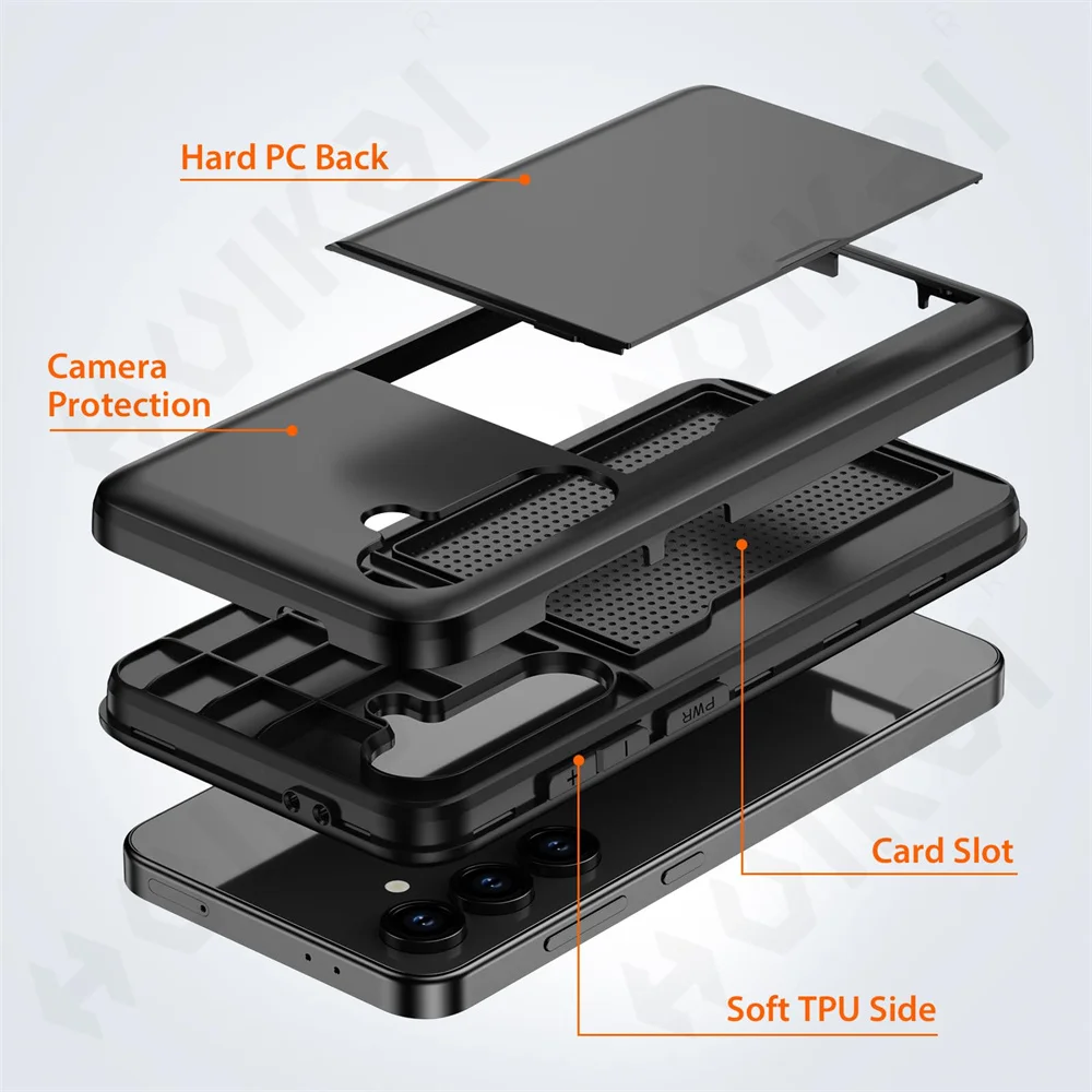 Heavy Duty Dual-Layer Protective Wallet Case with Hidden Card Slot