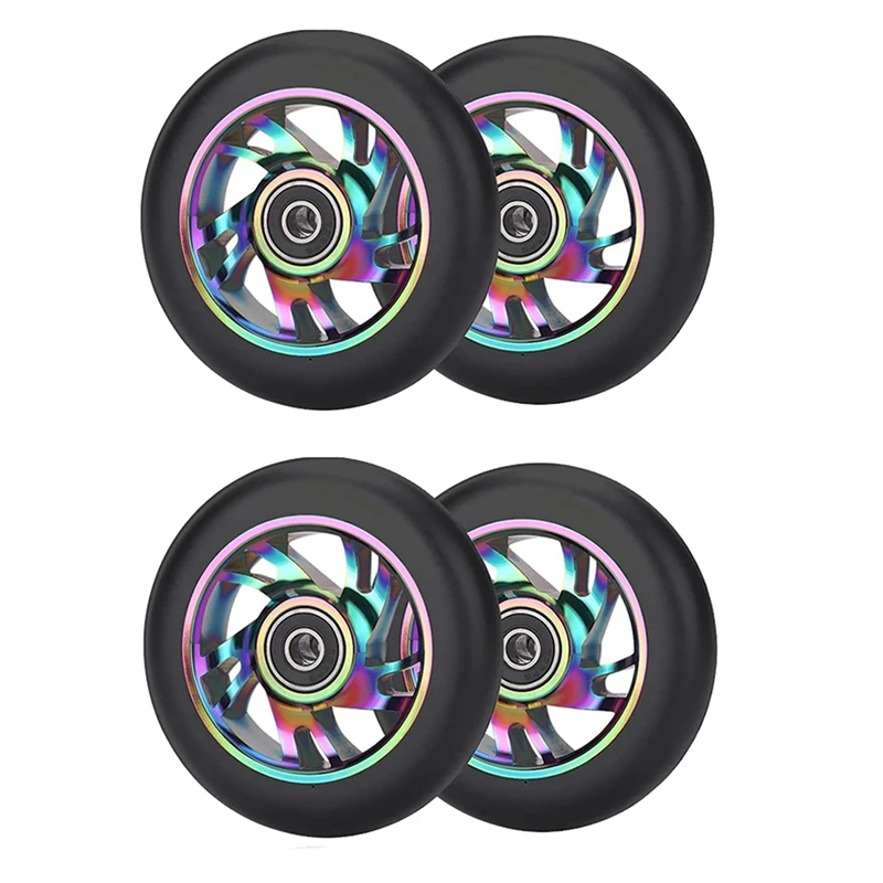 4 Pcs 100Mm Scooter Replacement Wheels With Bearing Stunt Scooter Pu Wheels For Rocking Cars