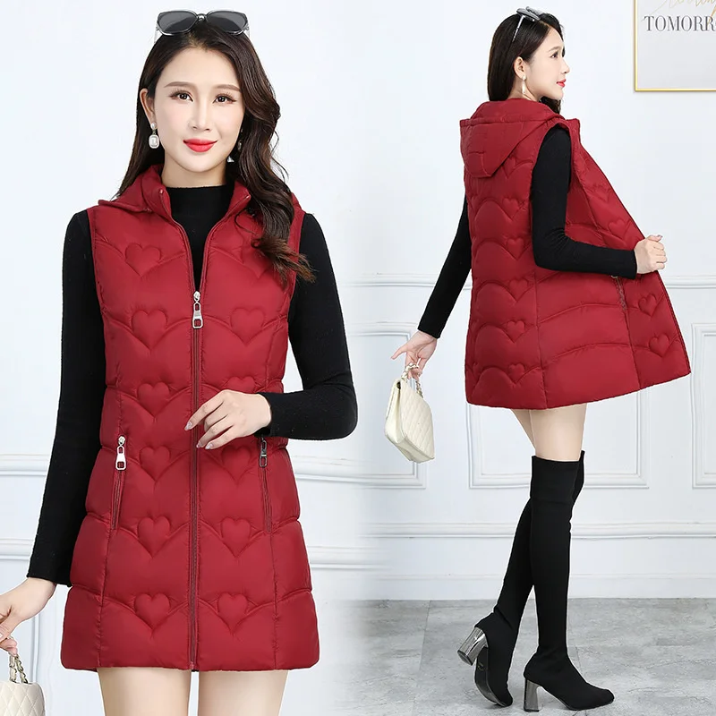 

Cotton Women's Mid length Vest 2022 Winter New Light and Thin Vest Fashion Versatile Mom's Loose Large Size